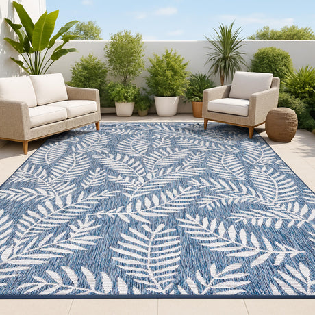 JONATHAN Y Palm Frond Indoor Outdoor Area Rug 8X10 Navy/Ivory, Nevis for Backyard, Patio, Porch, Easy-Cleaning, High Traffic, Pet-Friendly, Non-Shedding (SMB119B-8) JONATHAN Y