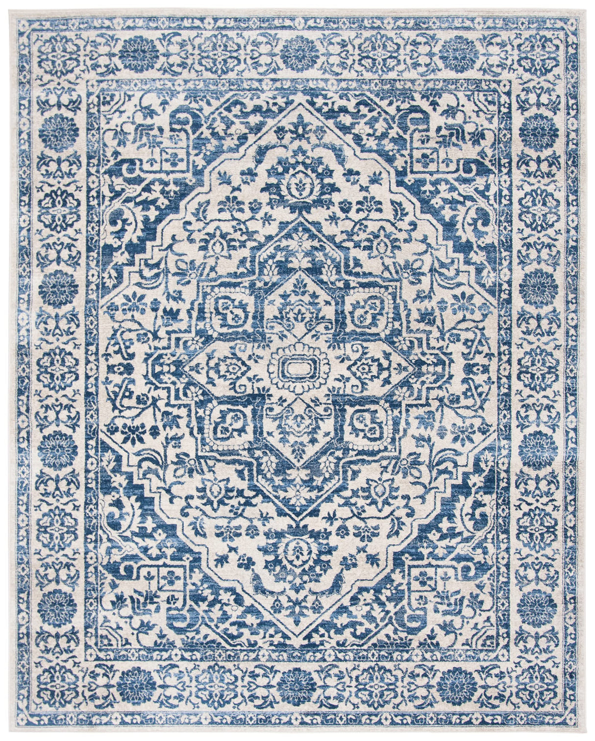 SAFAVIEH Brentwood Collection Area Rug - 8' x 10', Navy & Light Grey, Medallion Distressed Design, Non-Shedding & Easy Care, Ideal for High Traffic Areas in Living Room, Bedroom (BNT832M) SAFAVIEH