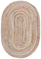 SAFAVIEH Area Rug 3x5 Oval - Cape Cod Collection - Beige & Multi, Handmade Jute & Cotton, Woven Braided Design (CAP202B) SAFAVIEH