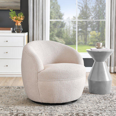 Roundhill Furniture Galleria 360 Swivel Teddy Sherpa Barrel Chair, Beige Roundhill Furniture