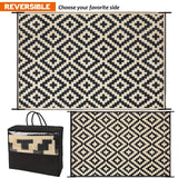 SAND MINE Reversible Mats, Plastic Straw Rug, Modern Area Rug, Large Floor Mat and Rug for Outdoors, RV, Patio, Backyard, Deck, Picnic, Beach, Trailer, Camping, Black & Beige, 6' x 9' SAND MINE