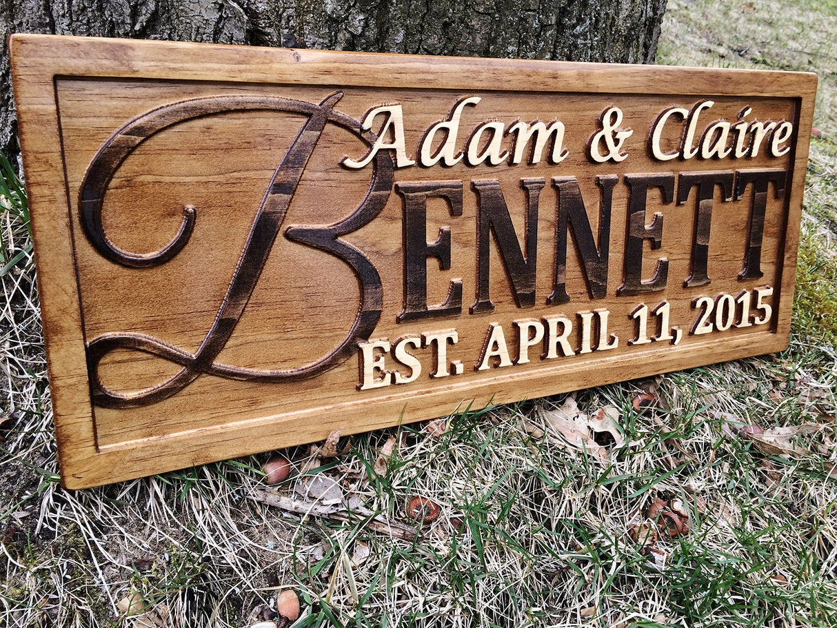 Personalized Family Name Sign Personalized Wedding Gifts Wall Art Rustic Home Decor Custom Carved Wooden Signs Couples 5 Year Wood Anniversary Gift 3D Woodworker