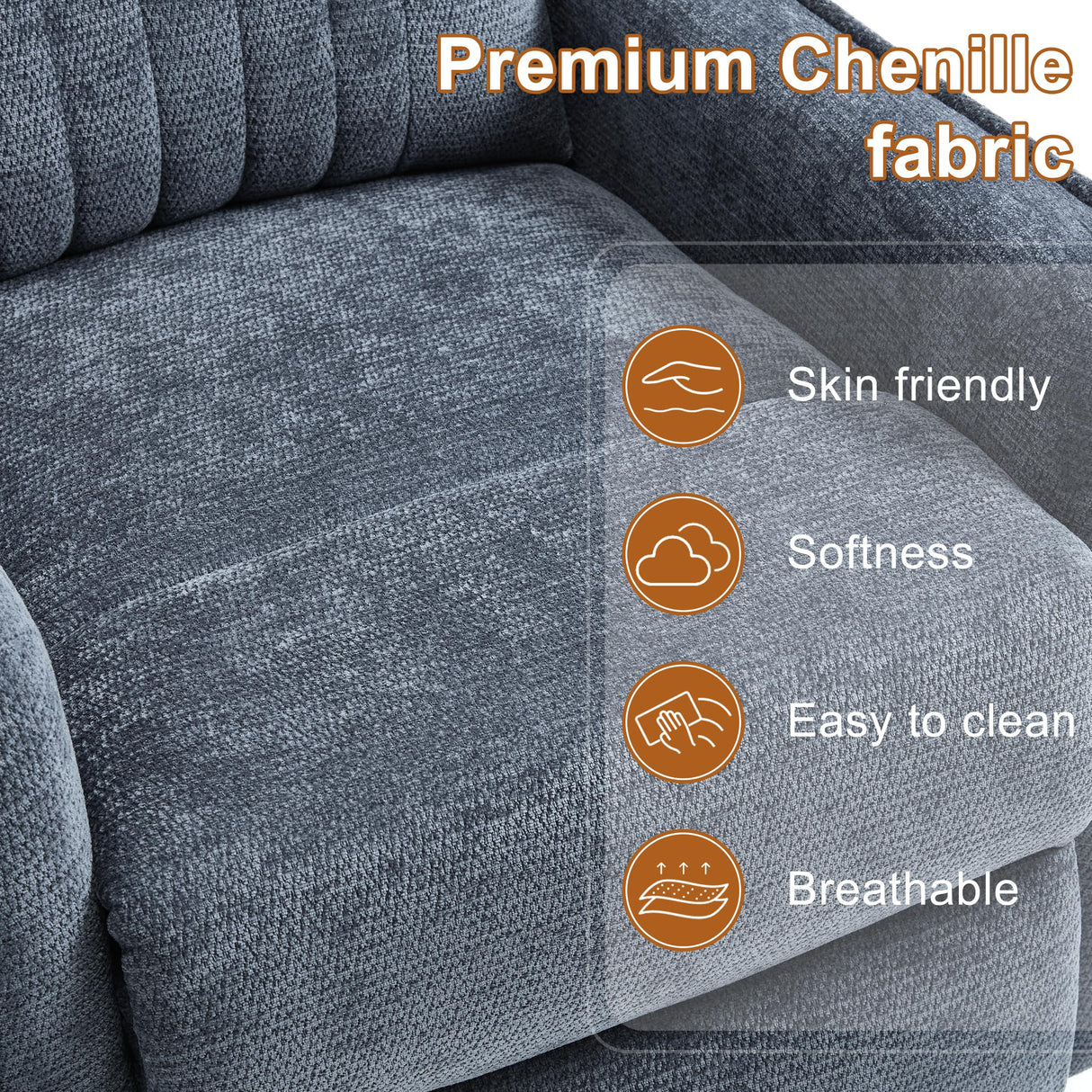 Manual Swivel Rocker Recliner Chair for Adults, Overstuffed Recliner Glider with Massage and Heat, Living Room Reclining Chair, Fabric Blue Luxlen