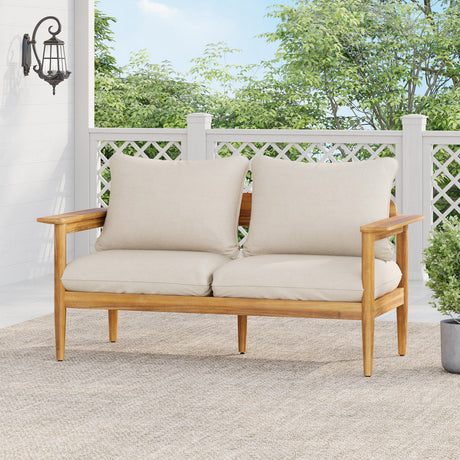 Christopher Knight Home Ordel Acacia Wood Outdoor Loveseat, Wooden Patio Loveseat Sofa, Patio Furniture 2-Seater Sofa with Removable Cushions,Comfy Lounge Sofa Outdoor for 2 People,Beige+Light Teak Christopher Knight Home