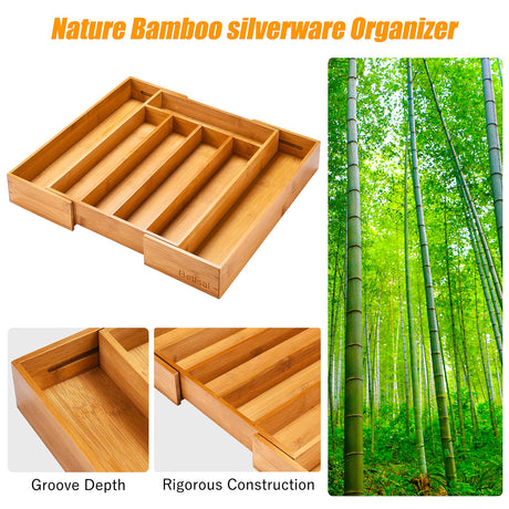 Bellsal Silverware Organizer Kitchen Drawer Organizer Expandable Bamboo Utensil Holder Cutlery Tray for Kitchen Utensil and Flatware Bedroom Office Bellsal