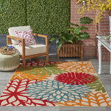 Nourison Aloha Indoor/Outdoor Green 5'3" x 7'5" Area Rug, Tropical, Botanical, Easy Clean, Non Shedding, Bed Room, Living Room, Dining Room, Deck, Backyard, Patio (5x7) Nourison