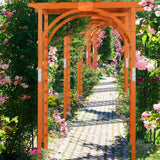 Topeakmart Wood Arbor Arch Trellis Climbing Plant Wedding Garden Patio Bridal Party Decoration Arbor Wood & Iron Outdoor Square Top 63 x 24 x 85in Natural Wood Topeakmart