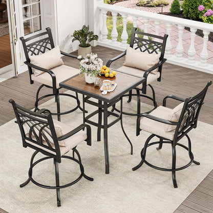 YITAHOME 5-Piece Ivory Outdoor Bar Height Table and Swivel Chair Set - WoodArtSupply