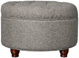 Homepop Home Decor | Button Tufted Woven Round Storage Ottoman | Ottoman with Storage for Living Room & Bedroom (Dark Gray) HomePop