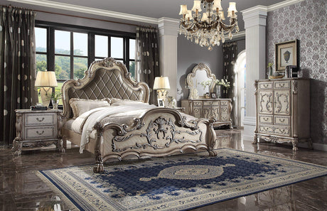 Acme Dresden Faux Leather Tufted Queen Panel Bed in Vintage Bone White ACME Furniture