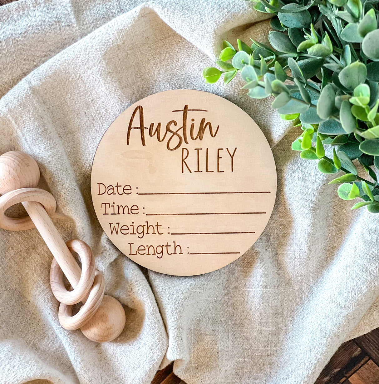 Personalized Newborn Announcement Sign for Hospital - Single Sided - Wooden Birth Announcement Sign - Name Baby Announcement Sign Customized Gender Neutral (Single Sided Name and Blank Stats) WoodArtSupply