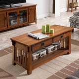 Leick Home 8204 Mission Impeccable Coffee Table for Living Room, Two Drawers and Shelf, Made with Solid Wood, Medium Oak Finish Leick Home