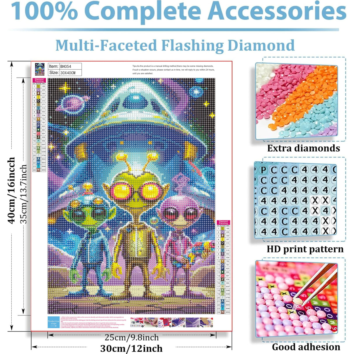 DFPSCLLA 5D Diamond Painting Kits for Adults, Alien Diamond Art Kit, DIY Full Round Drill Diamond Dot Gem Art Kits for Beginners, Home Wall Decor 12x16 Inch DFPSCLLA