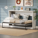 Merax Twin Size Murphy Bed Wall Bed, Folding into a Cabinet, Space Saving Bedroom Furniture for Multipurpose Guest Room, Home Office, Rustic White Merax