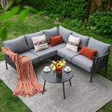 COMLAX FIELD Outdoor Patio Furniture, 6 Pieces Outdoor Sectional L-Shaped Sofa Patio Conversation Sets, Patio Furniture Set with Thick Cushions and Coffee Table for Garden, Poolside, Backyard, Grey COMLAX FIELD