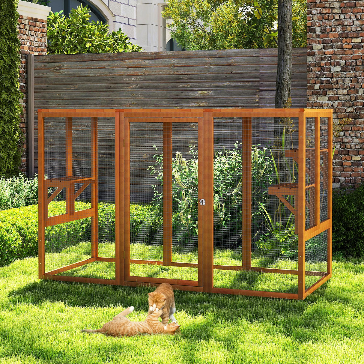 COZIVVOVV Catio Outdoor Cat Enclosure, 71" Large Weatherproof Catios with Cedar Wood Frame for cat Patio, Heavy Duty Outdoor Cat Condo & Cage, Indoor cattio for Cats (Orange-Red, Large) COZIVVOVV