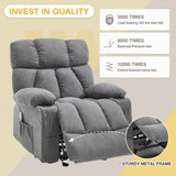 Massage Recliner Chair, Overstuffed Rocker Lazy Boy Chairs with Vibration&Gently Heat,Fabric Ergonomic Manual Nursery Chair for Living Room with Side Pocket, 2 Cup Holders&USB Charge Port, Grey KRESTLUX
