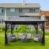 HAPPATIO 10' X 12' Patio Gazebo with Ventilation Double Roof，Outdoor Gazebo with Mosquito Netting for Lawn, Garden (Grey) HAPPATIO