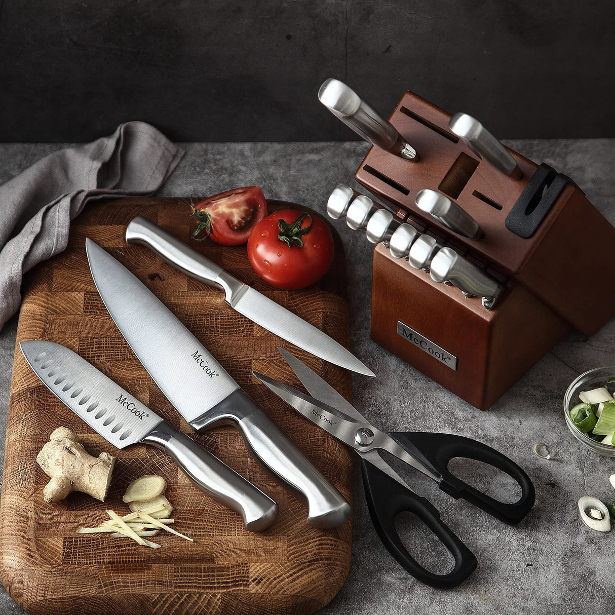 McCook® Knife Sets, German Stainless Steel Kitchen Knife Block Sets with Built-in Sharpener McCook
