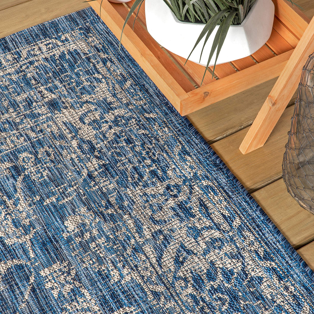 JONATHAN Y Weave Floral Indoor Outdoor Area Rug 8X10 Navy/Gray, Tela Bohemian Textured for Backyard, Patio, Porch, Easy-Cleaning, High Traffic, Pet-Friendly, Non-Shedding (SMB100B-8) JONATHAN Y