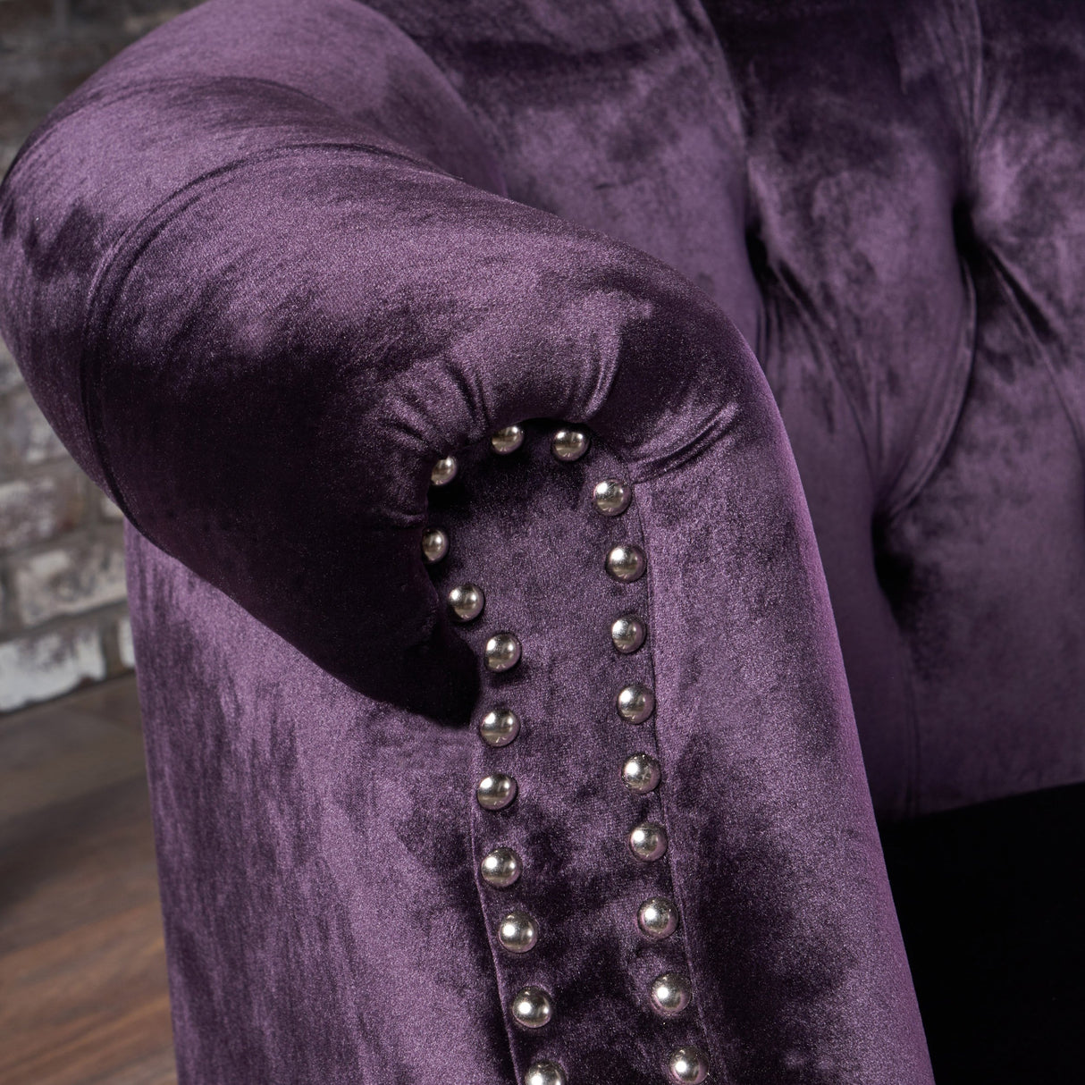 Christopher Knight Home GDFStudio Melaina Tufted Chesterfield Velvet Loveseat with Scrolled Arms, BlackBerry and Dark Brown GDFStudio