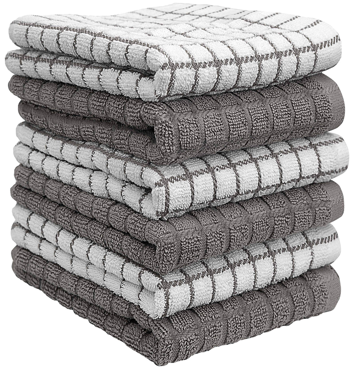 Kitchen Towels 16"x 28" | Dish Towels | Kitchen Hand Towels | Large Dishcloths Set | Highly Absorbent Tea Towel, Soft with Hanging Loop | Natural Ring Spun Cotton, 380 GSM | Gray Check Design - 6 Pack Bumble Towels