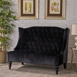 Christopher Knight Home Leora Modern Glam Tufted Velvet Wingback Loveseat, Black / Dark Brown Christopher Knight Home