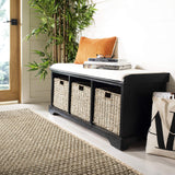 SAFAVIEH Black American Homes Collection Lonan Grey and White Wicker Storage Bench, 0 SAFAVIEH