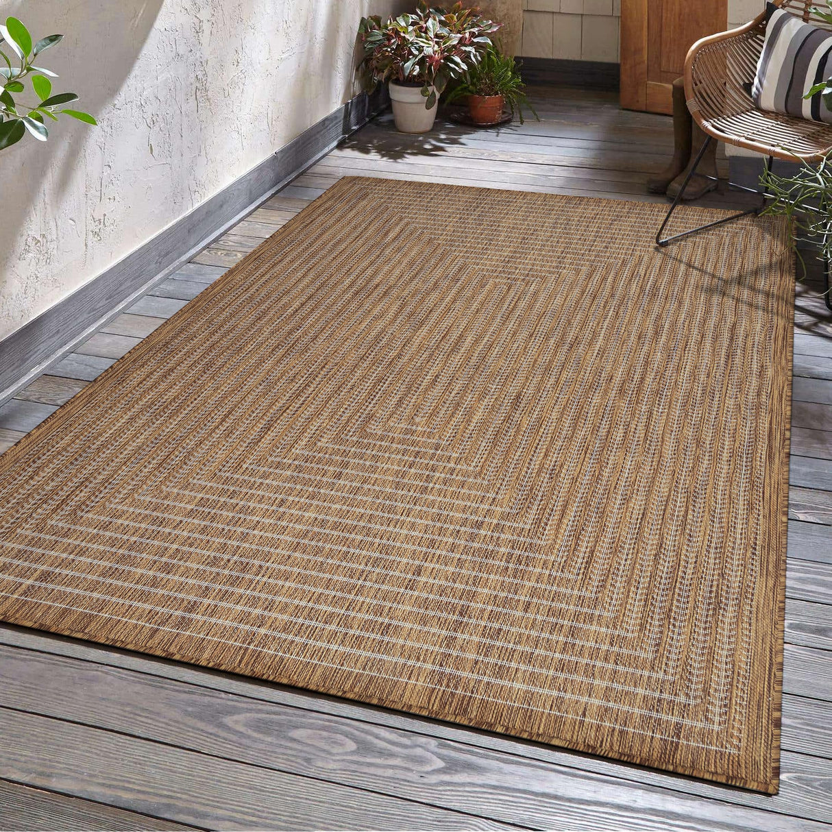 Adiva Rugs Outdoor Indoor Area Rug, Weather Resistant, Easy to Clean, Stain Resistant Floor Mat for Dining Room, Backyard, Deck, Patio (Wooden, 5' x 7') Adiva Rugs