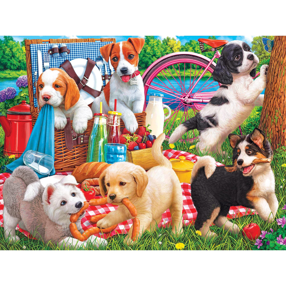 RoseArt - Kodak Premium - Puppies on a Picnic - 350 Piece Jigsaw Puzzle for Adults RoseArt