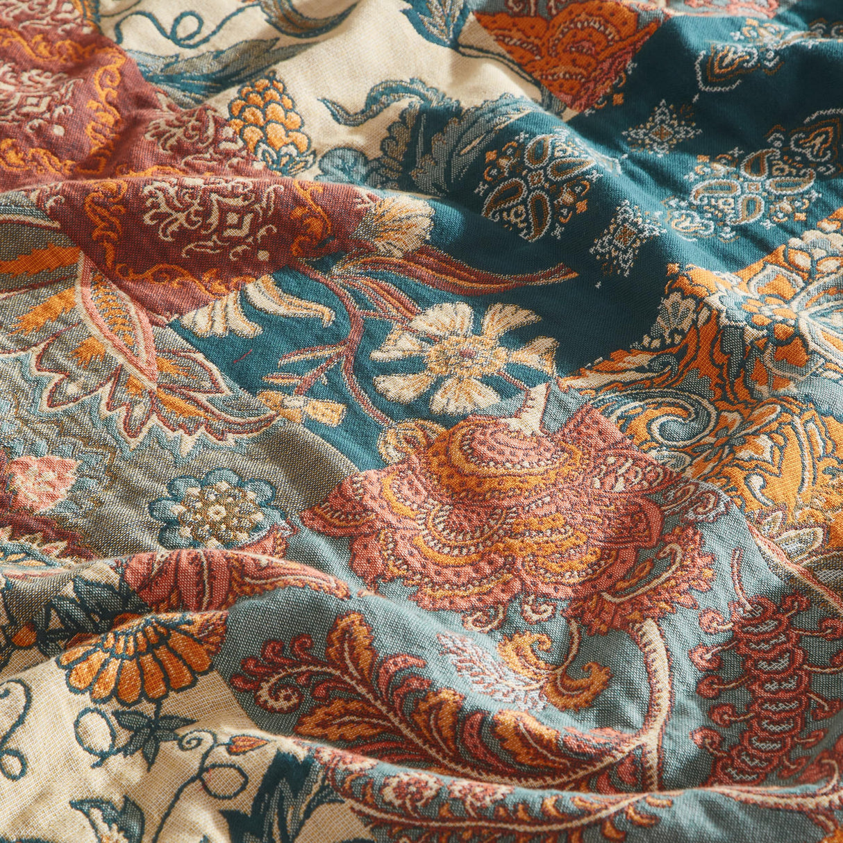 Boho Throw Blanket for Bed 60”x80”, 100% Cotton Woven Blanket for Couch Sofa, Ultra Soft 4-Layer Muslin Quilt with Patchwork Floral Printed, Farmhouse Bed Blanket/Cover for Living Room Decor SE SOFTEXLY