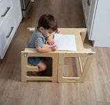 Avenlur Date 4-in-1 Foldable Kitchen Tower - Toddler Step Stool with Chalkboard, Desk Table and Chair - Waldorf and Montessori Kitchen Stool - Kitchen Stool Tower for Toddlers 18 Months to 6 Years Avenlur