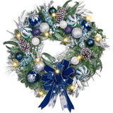 Valery Madelyn 30 Inch Pre-Lit Christmas Wreath for Front Door with Lights, Large Lighted Christmas Wreath with Silver Blue Xmas Ball for Fireplace Window Outdoor Table Centerpiece Holiday Decoration Valery Madelyn