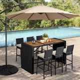 Yaheetech 7 Piece Patio Dining Set Outdoor Acacia Wood Bar Table and Chairs with Removable Cushions, Wicker Furniture Set for Deck, Backyard, Garden, Black/Beige Yaheetech