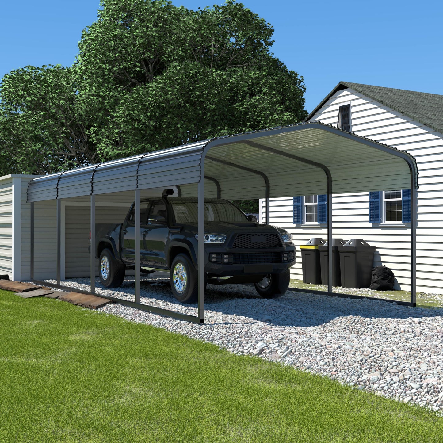 VEIKOU 12' x 20' Carport, Upgraded Car Port with Heavy Duty Steel Roof, Metal Carport Kit for Auto, Cars, Grey