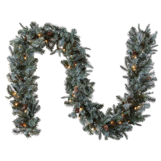 National Tree Company Pre-Lit 'Feel Real' Artificial Christmas Garland, Green, Arctic Spruce, White Lights, Decorated With Pine Cones, Plug In, Christmas Collection, 9 Feet