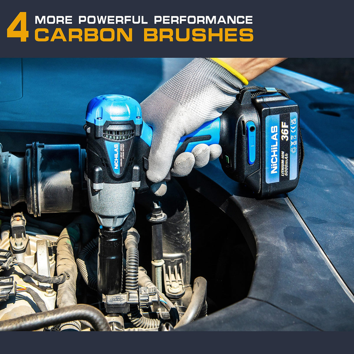 Nichilas Cordless Impact Wrench, 2 IN 1 Screwdriver Head, 21V electric power wrench, 420Nm High Torque, 4 Pole Motor, Include Battery & Charger & Carrying Plastic Box Nichilas