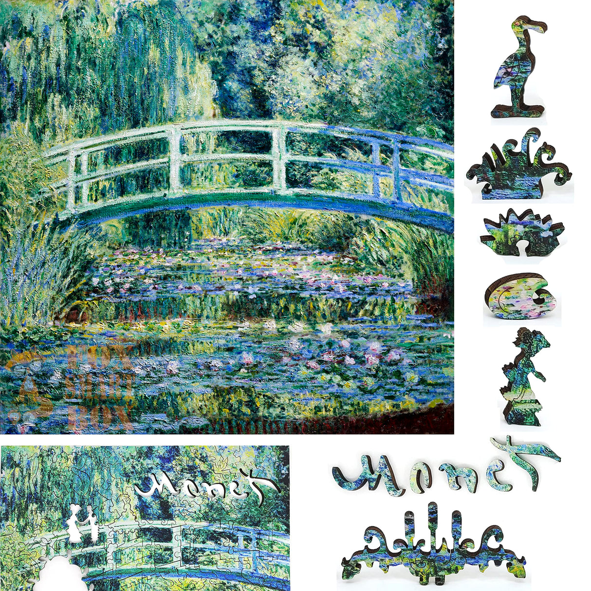 Wooden Jigsaw Puzzle for Adults - Uniquely Shaped Pieces - Made in The USA by FoxSmartBox - 210 Pieces - Water Lilies and Japanese Bridge FoxSmartBox