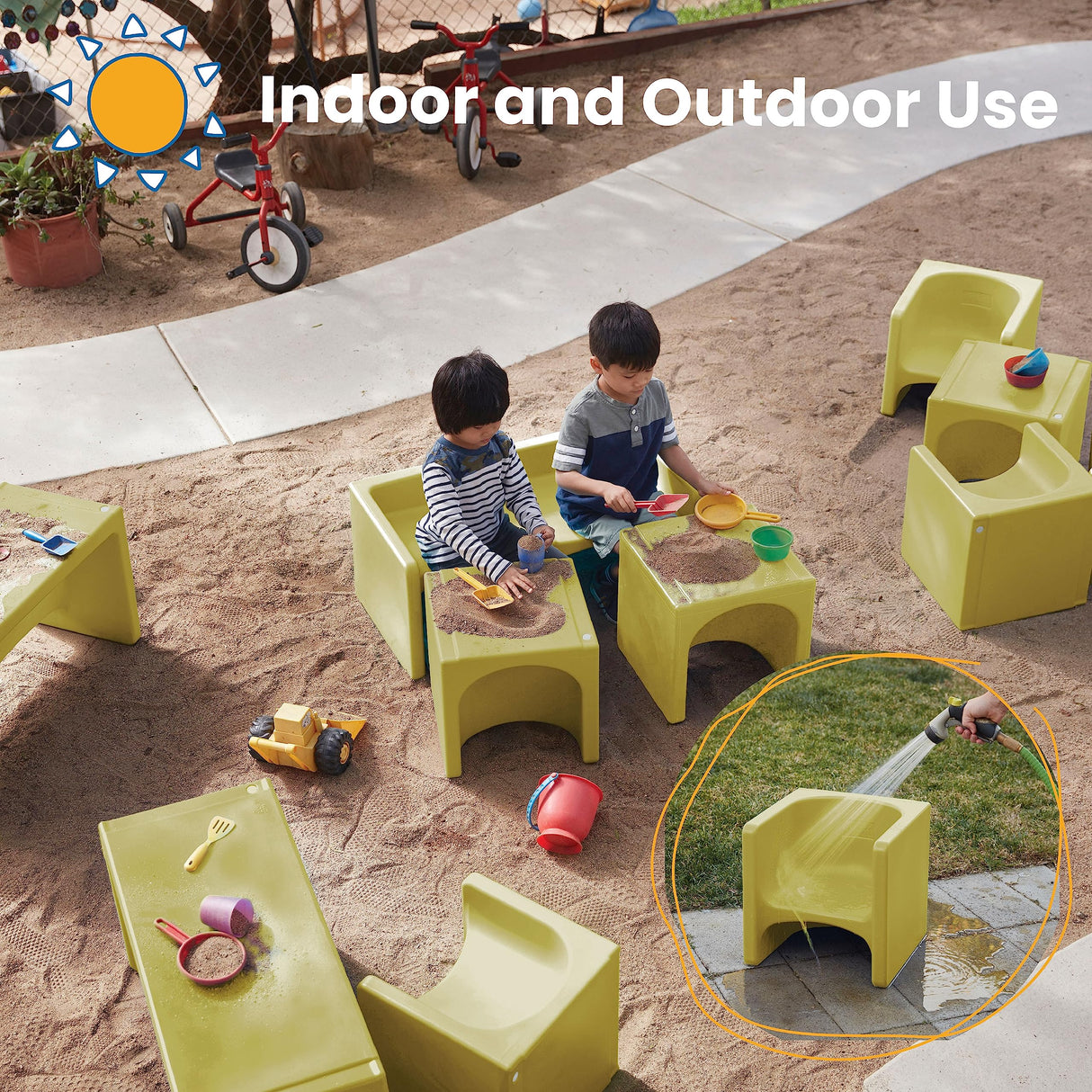 ECR4Kids Tri-Me Table and Cube Chair Set, Multipurpose Furniture, Fern Green, 3-Piece ECR4Kids