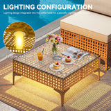 YITAHOME Wicker Patio Furniture Set 3 Pieces Outdoor Sectional Sofa with Solar Light Table Outdoor Couch with Waterproof Cushions All-Weather Rattan Patio Conversation Set for Balcony Porch YITAHOME