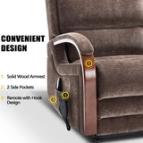 Power Lift Recliner Chair for Elderly People, Dual Motor Lift Chair with Vibration Massage and Heat, Lay Flat Recliner with Solid Wood Armrest, Standing Assistance Reclining, Chenille Fabric Brown EZZUP