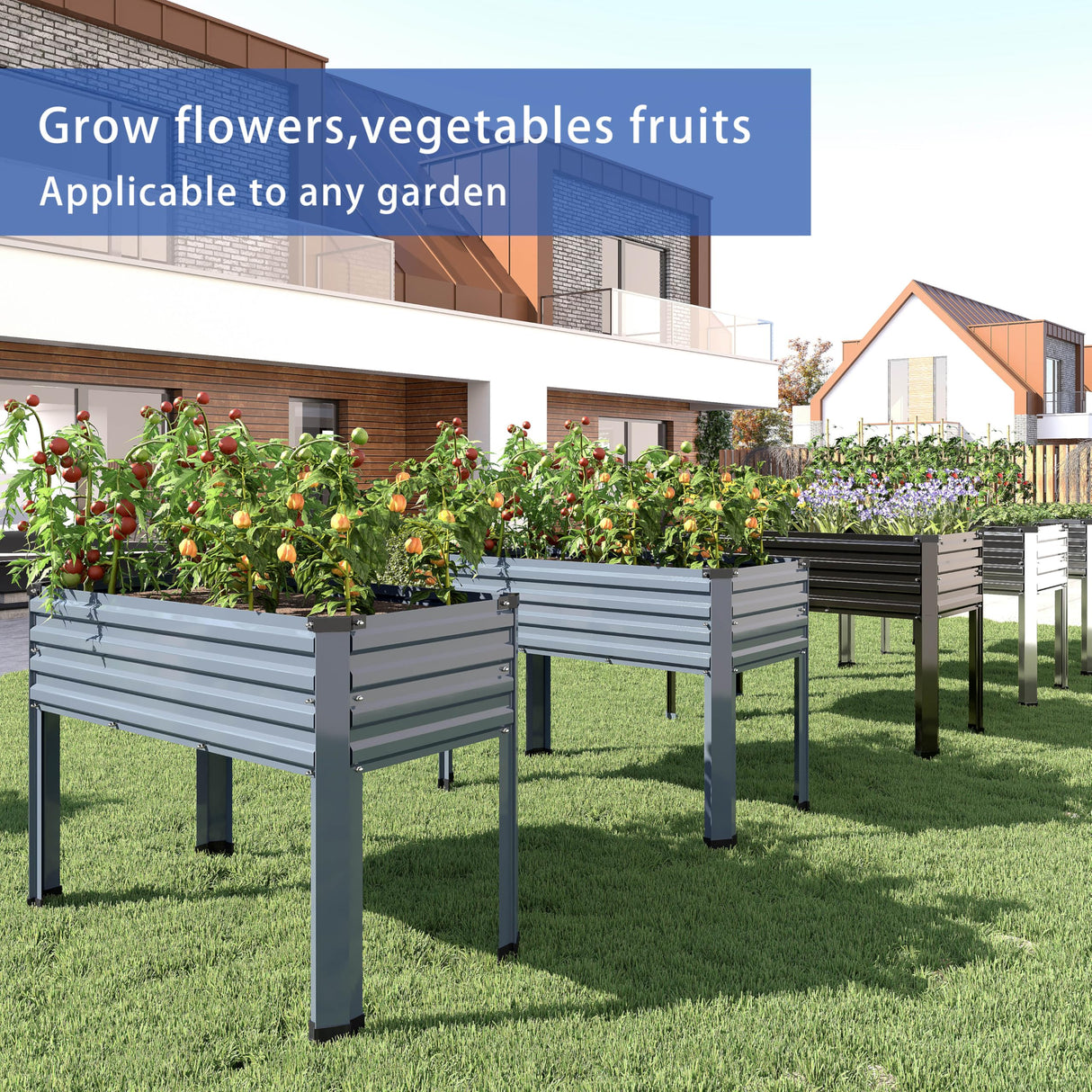 DIIYIV Galvanized Raised Garden Bed with Legs,2PCS 48×18×30in Elevated Planter Box for Backyard,Garden, Patio, Balcony, 300lb Capacity,Planters for Outdoor Plants,Black DIIYIV