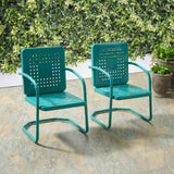 Crosley Furniture Bates 2-Piece Outdoor Chair Set, Retro Metal Patio Chairs for Dining, Porch, Deck, Balcony, Turquoise Gloss Crosley Furniture