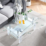 Btrpily Living Room Rectangle Coffee Table, Tea Table Suitable for Waiting Room, Modern Side Coffee Table with Wooden Leg, Glass Tabletop with Lower Shelf, 39.5*23.5*17.5 inches , White Btrpily