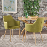 Christopher Knight Home Zeila Mid-Century Modern Fabric Dining Chair with Wood Finished Metal Legs, 2-Pcs Set, Green / Light Brown Christopher Knight Home