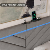 Fastroby Full Size Bed Frame with Adjustable Headboard and 2 Storage Drawers, Upholstered Bed Frame Full with RGB LED Light and Charging Station, Easy Assembly, No Box Spring Needed, Grey Fastroby