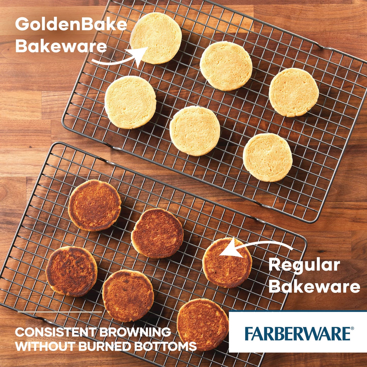 Farberware GoldenBake Bakeware Nonstick Baking Pans/Cake Pan Set, Round, Insulated, Two 8-Inch, Gray