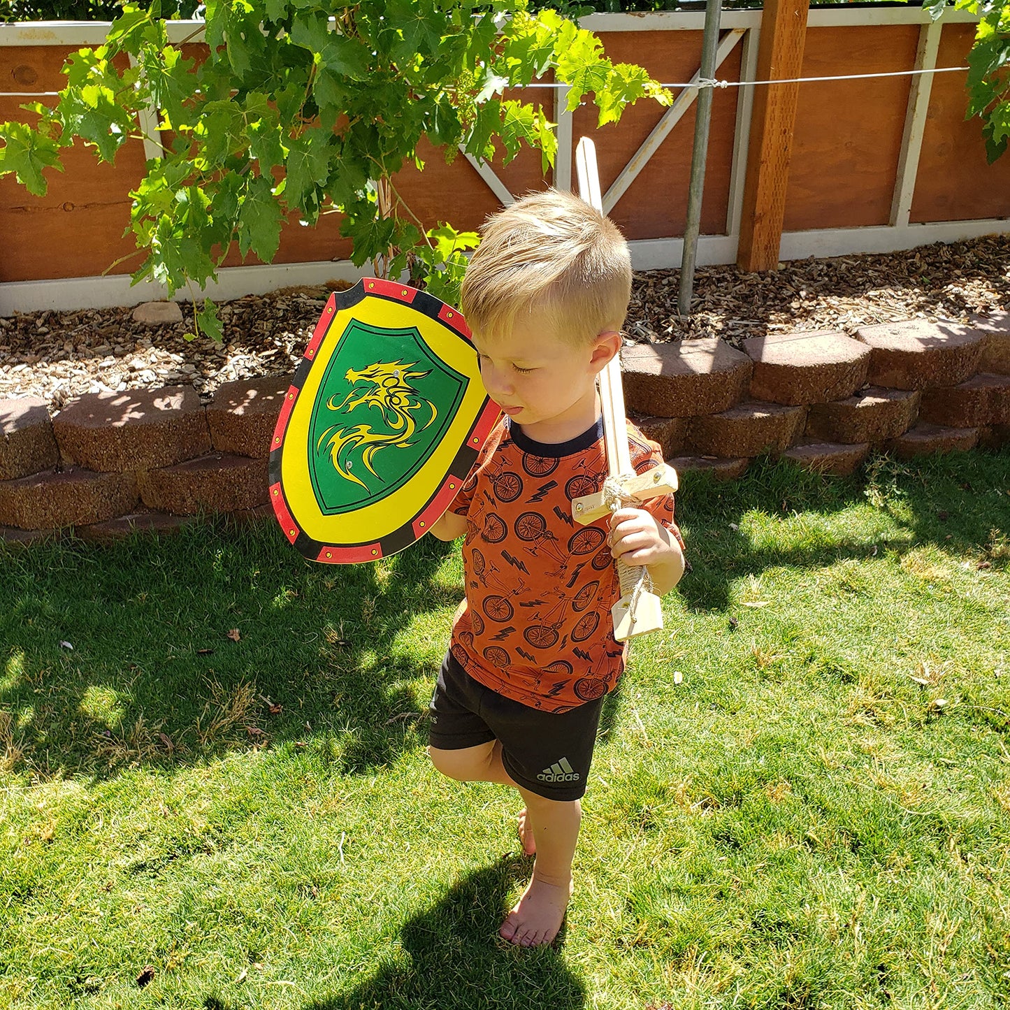 Adventure Awaits! - 2-Pack - Handmade Wooden Toy Dragon Shield - Handmade - Lightweight Wood Toy Shield Set for Outdoor Play