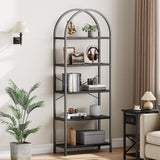 5-Tier IDEALHOUSE Arched Black Bookshelf with Metal Frame - Tall Open Storage Rack for Home or Office IDEALHOUSE