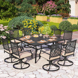 PHI VILLA 9-Piece Metal Patio Outdoor Table and Chairs Outdoor Dining Set - Large Square Patio Table and 8 Backyard Garden Chairs, Black PHI VILLA